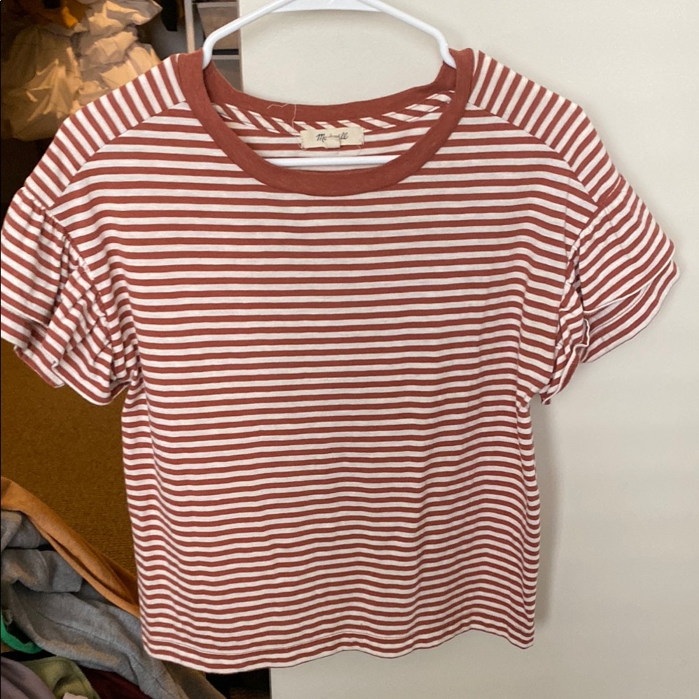 Madewell Rust and White Striped Tee